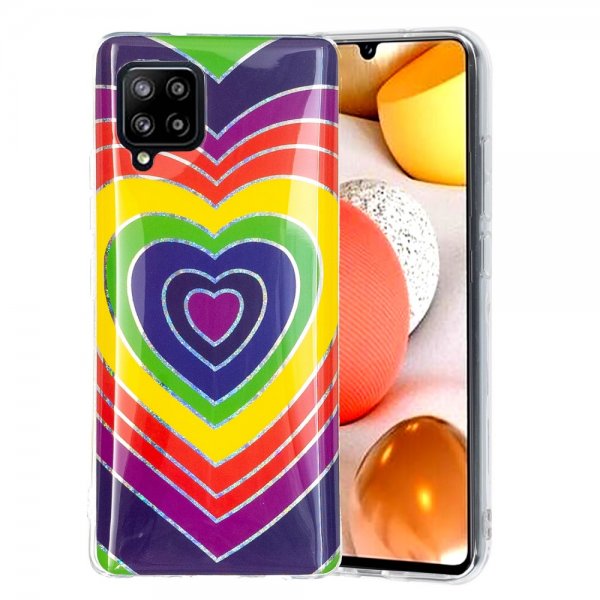 Samsung Galaxy A42 5G Skal Motiv Färgglatt Hjärtmönster