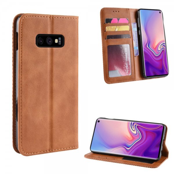 Samsung Galaxy S10E Plånboksfodral Vintage Rutmönster Brun