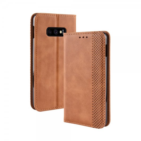 Samsung Galaxy S10E Plånboksfodral Vintage Rutmönster Brun