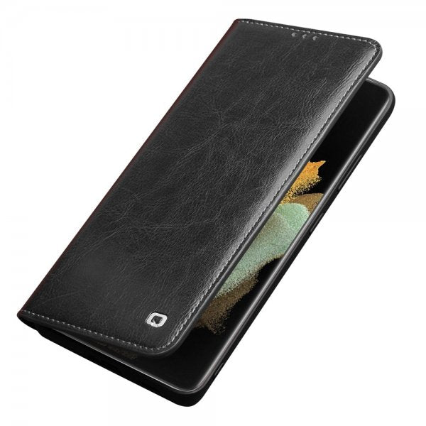 Qialino Samsung Galaxy S21 Ultra Fodral Äkta Läder Svart