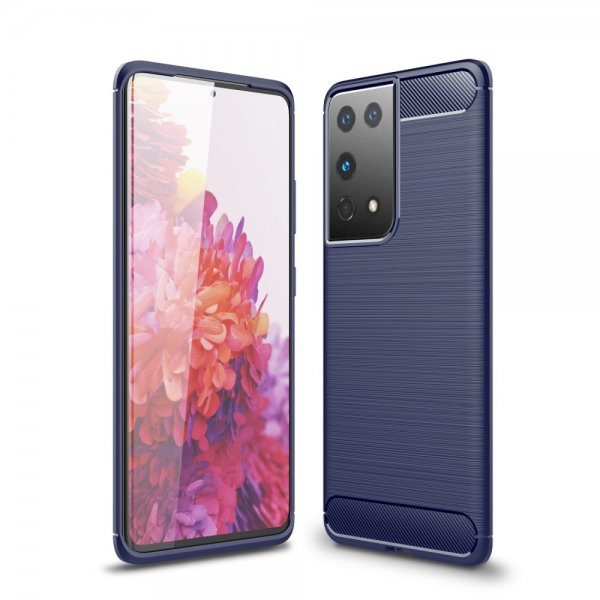 Samsung Galaxy S21 Ultra Skal Borstad Kolfibertextur Blå