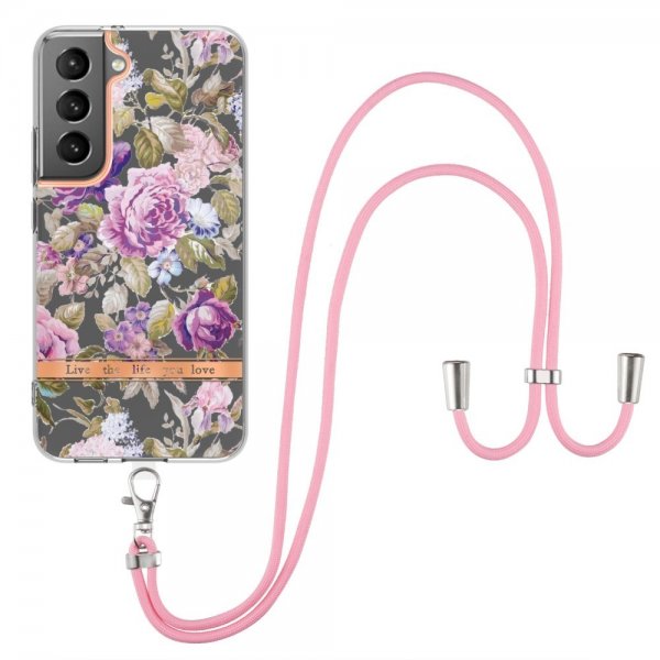 Samsung Galaxy S22 Plus Skal Blommönster med Strap Lila Pioner