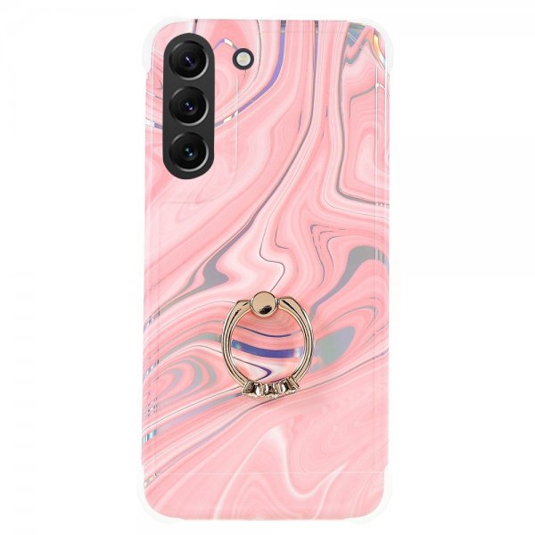 Samsung Galaxy S22 Plus Skal med Ring Marmormönster Rosa