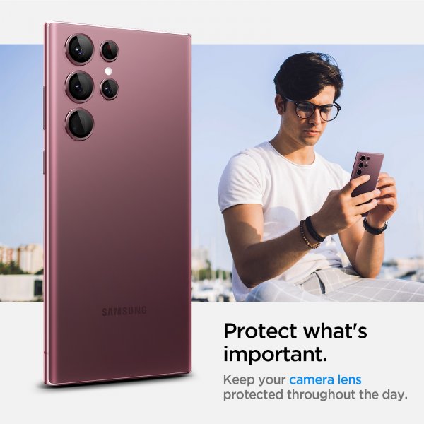 Spigen Samsung Galaxy S22 Ultra Kameraskydd GLAS.tR EZ Fit Optik Pro 2-pack Burgundy
