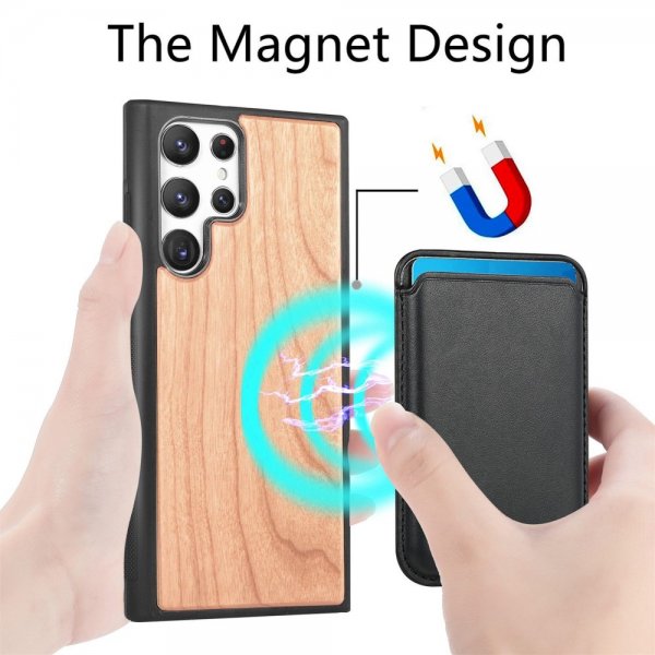 Samsung Galaxy S22 Ultra Skal Trä Löstagbar Korthållare Cherry