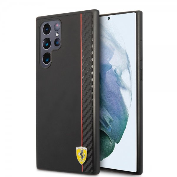 Ferrari Samsung Galaxy S22 Ultra Skal Vertical Stripe Metal Logo Svart