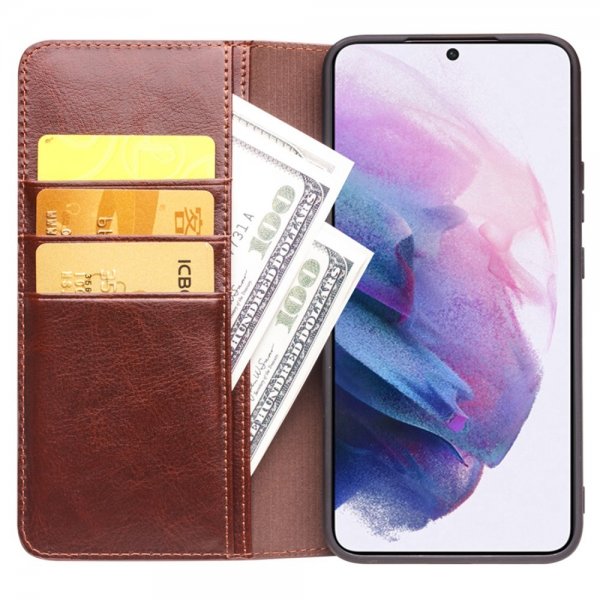 Qialino Samsung Galaxy S23 Fodral Äkta läder Kortfack Brun