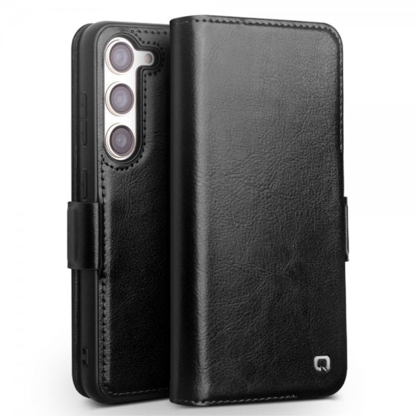 Qialino Samsung Galaxy S23 Fodral Äkta Läder Svart