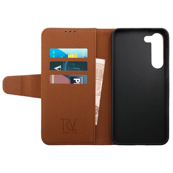 Rvelon Samsung Galaxy S23 Plus Fodral Utfällbart Kortfack Brun