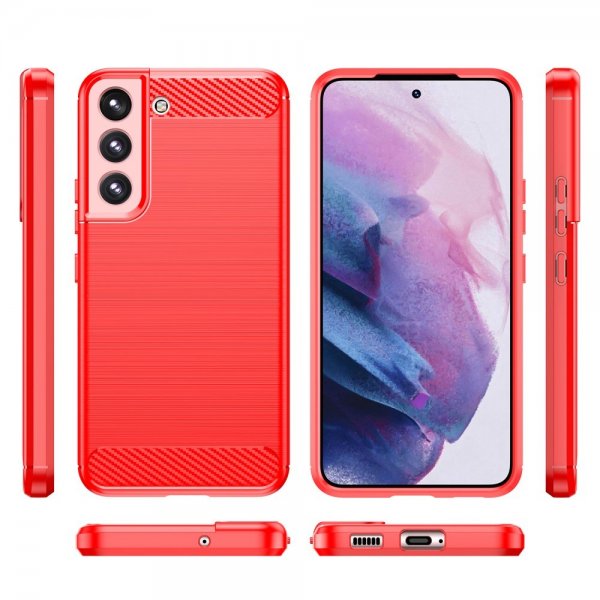Samsung Galaxy S23 Plus Skal Borstad Kolfibertextur Röd