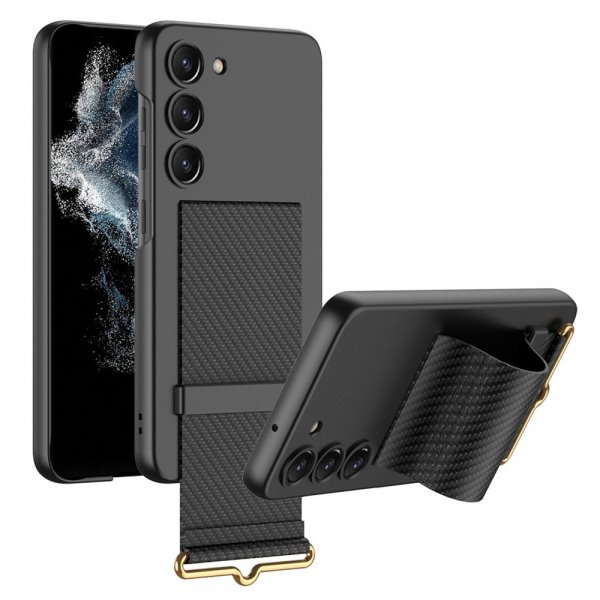 GKK Samsung Galaxy S23 Plus Skal Hand Strap Kolfibertextur Svart