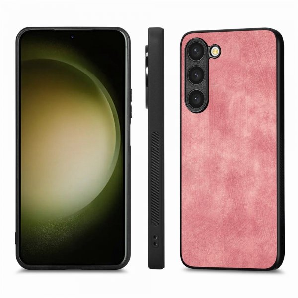 Enkay Samsung Galaxy S23 Plus Skal med Skärmskydd Lädertextur Rosa