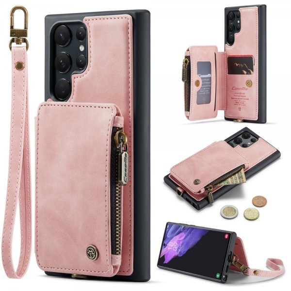 CaseMe Samsung Galaxy S23 Ultra Skal C20 Kortfack Dragkedja Rosa