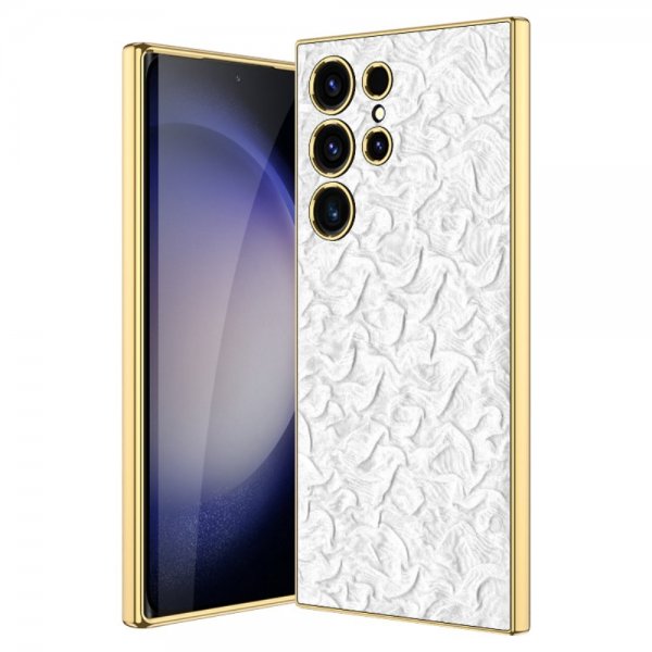 GKK Samsung Galaxy S23 Ultra Skal Tyg Pläterad Kant Vit