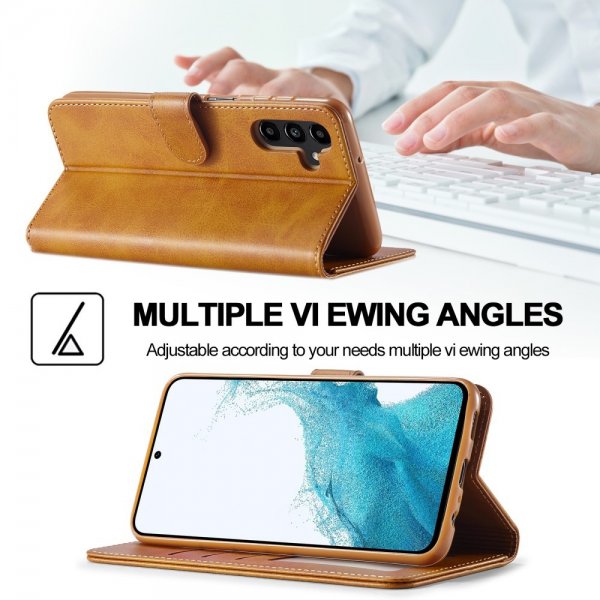 Lc.Imeeke Samsung Galaxy S24 FE Fodral med Kortfack Stativfunktion Ljusbrun