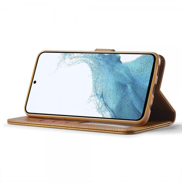 Lc.Imeeke Samsung Galaxy S24 FE Fodral med Kortfack Stativfunktion Ljusbrun