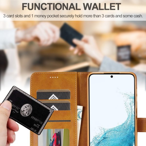 Lc.Imeeke Samsung Galaxy S24 FE Fodral med Kortfack Stativfunktion Ljusbrun