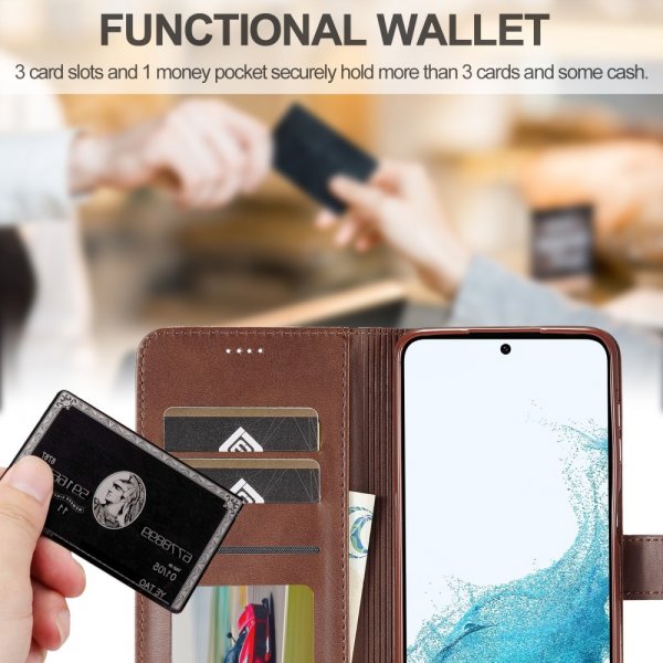 Lc.Imeeke Samsung Galaxy S24 FE Fodral med Kortfack Stativfunktion Mörkbrun