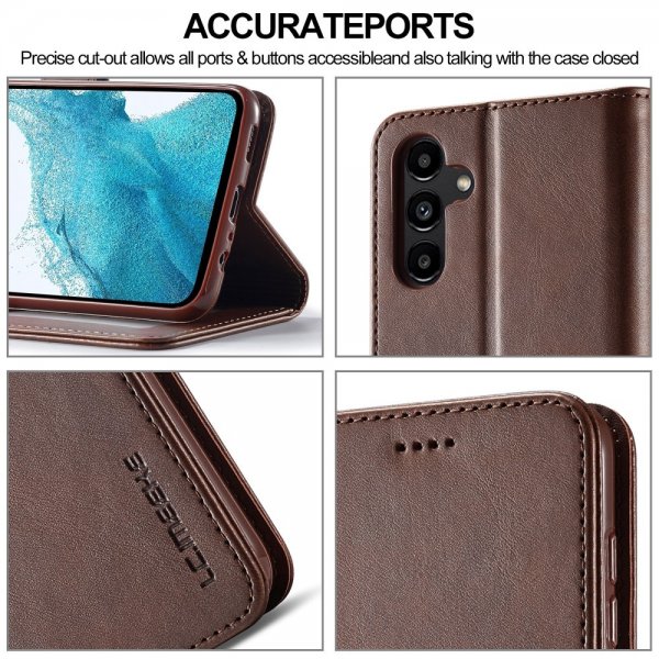 Lc.Imeeke Samsung Galaxy S24 FE Fodral med Kortfack Stativfunktion Mörkbrun