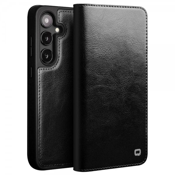 Qialino Samsung Galaxy S24 Fodral Äkta Läder Svart