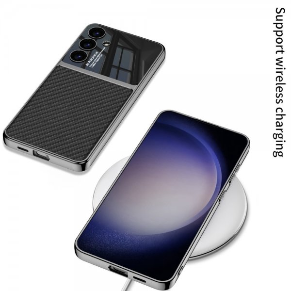 GKK Samsung Galaxy S24 Plus Skal Pläterad Kant Lädermönster Röd
