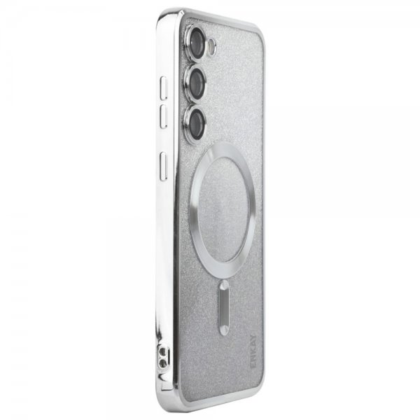 Enkay Samsung Galaxy S24 Skal Pläterad Kant Glitter MagSafe Silver