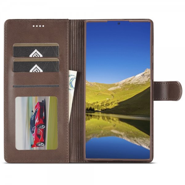 Lc.Imeeke Samsung Galaxy S24 Ultra Fodral med Kortfack Stativfunktion Mörkbrun