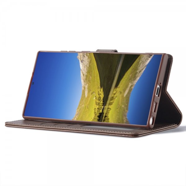 Lc.Imeeke Samsung Galaxy S24 Ultra Fodral med Kortfack Stativfunktion Mörkbrun