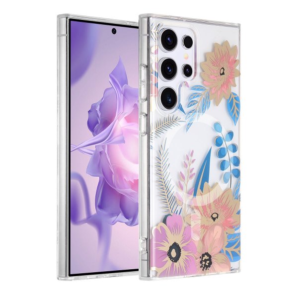 Samsung Galaxy S24 Ultra Skal Blommönster MagSafe Rosa Blå