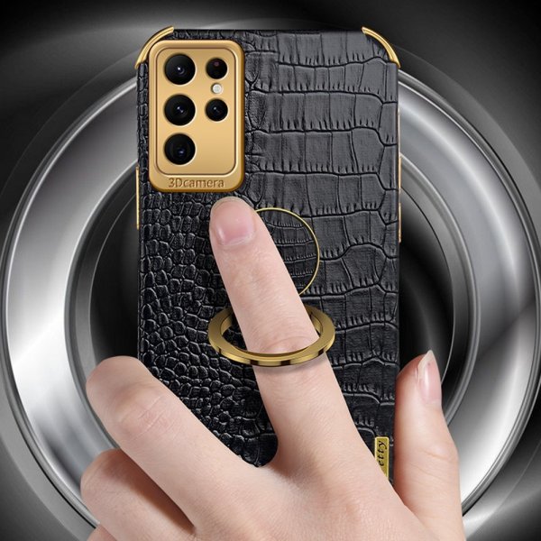 Samsung Galaxy S24 Ultra Skal Krokodilmönster Finger Ring Gul