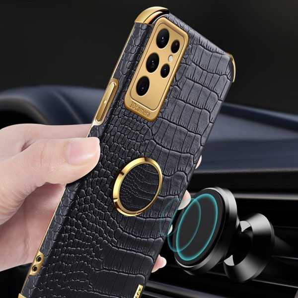Samsung Galaxy S24 Ultra Skal Krokodilmönster Finger Ring Vit