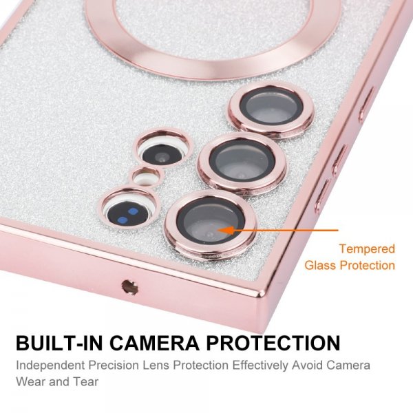 Enkay Samsung Galaxy S24 Ultra Skal Pläterad Kant Glitter MagSafe Rosa