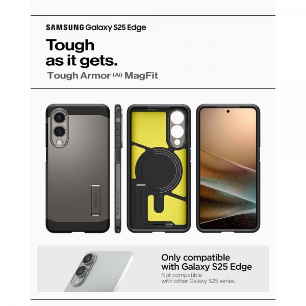 Spigen Samsung Galaxy S25 Edge Skal Tough Armor MagFit Gunmetal