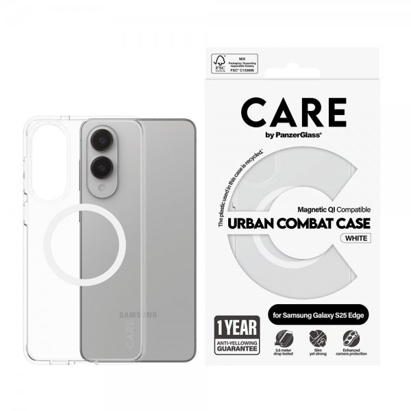 CARE by PanzerGlass Samsung Galaxy S25 Edge Skal Urban Combat MagSafe Vit