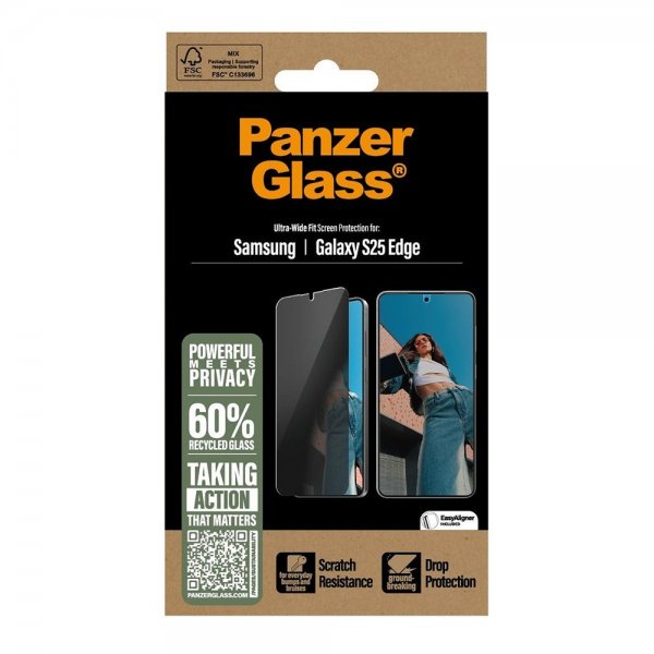 PanzerGlass Samsung Galaxy S25 Edge Skärmskydd Ultra-Wide Fit Privacy EasyAligner