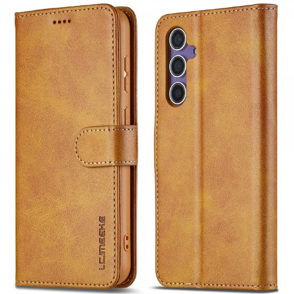 Lc.Imeeke Samsung Galaxy S25 Fodral med Kortfack Stativfunktion Ljusbrun