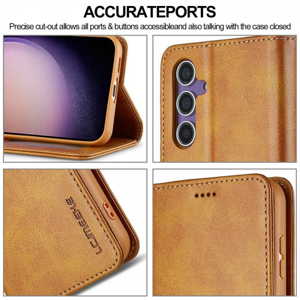 Lc.Imeeke Samsung Galaxy S25 Fodral med Kortfack Stativfunktion Ljusbrun