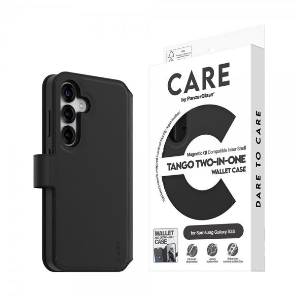CARE by PanzerGlass Samsung Galaxy S25 Fodral Tango Two-in-One Wallet MagSafe Svart