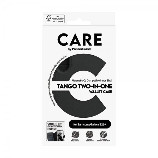 CARE by PanzerGlass Samsung Galaxy S25 Plus Fodral Tango Two-in-One Wallet MagSafe Svart