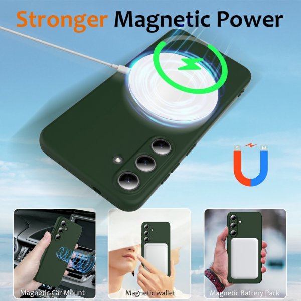 Samsung Galaxy S25 Skal med Strap Silikon MagSafe Mörkgrön