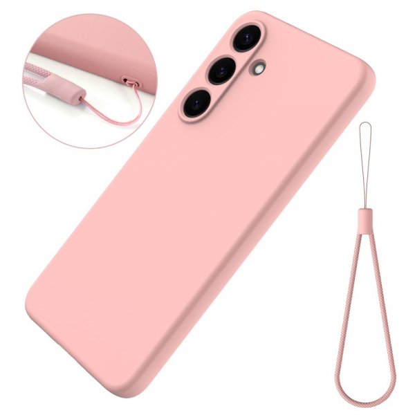 Samsung Galaxy S25 Skal med Strap Silikon Rosa