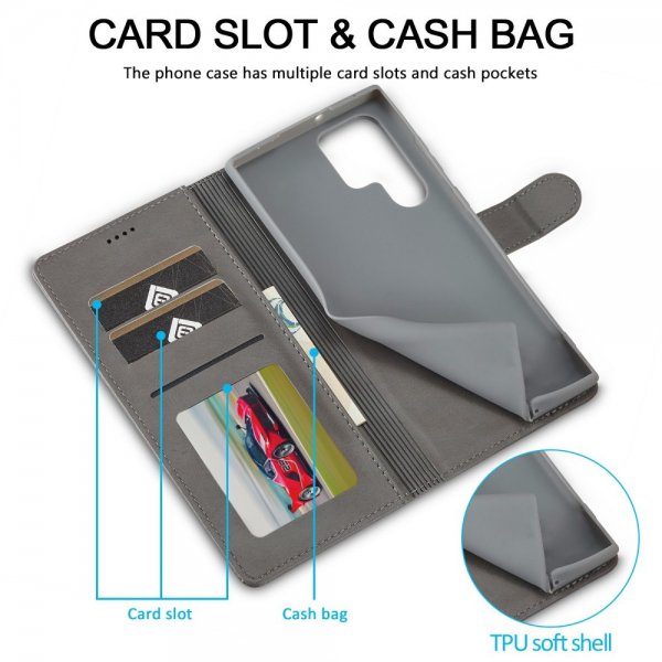 Lc.Imeeke Samsung Galaxy S25 Ultra Fodral med Kortfack Stativfunktion Grå