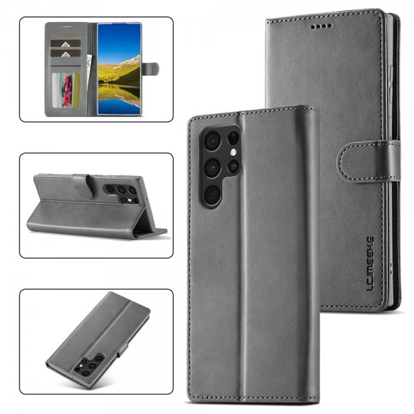 Lc.Imeeke Samsung Galaxy S25 Ultra Fodral med Kortfack Stativfunktion Grå