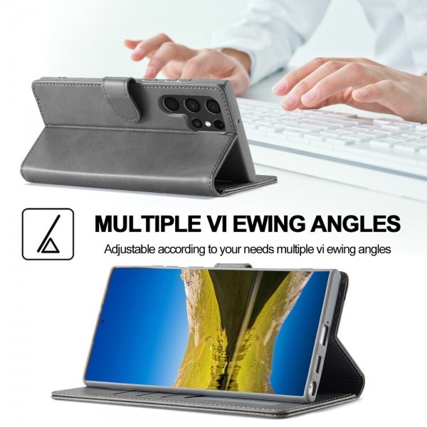 Lc.Imeeke Samsung Galaxy S25 Ultra Fodral med Kortfack Stativfunktion Grå