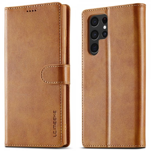 Lc.Imeeke Samsung Galaxy S25 Ultra Fodral med Kortfack Stativfunktion Ljusbrun