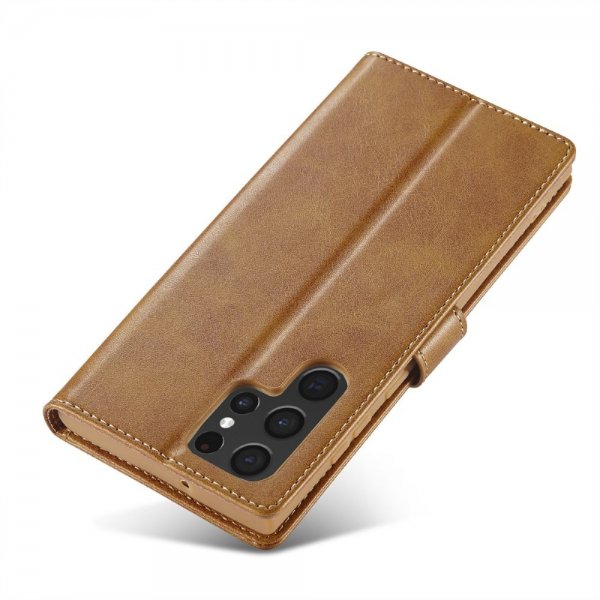Lc.Imeeke Samsung Galaxy S25 Ultra Fodral med Kortfack Stativfunktion Ljusbrun