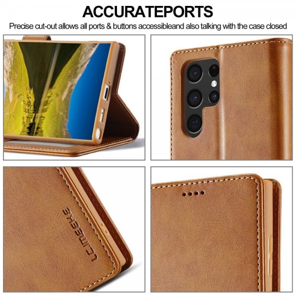 Lc.Imeeke Samsung Galaxy S25 Ultra Fodral med Kortfack Stativfunktion Ljusbrun