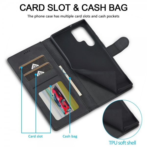 Lc.Imeeke Samsung Galaxy S25 Ultra Fodral med Kortfack Stativfunktion Svart