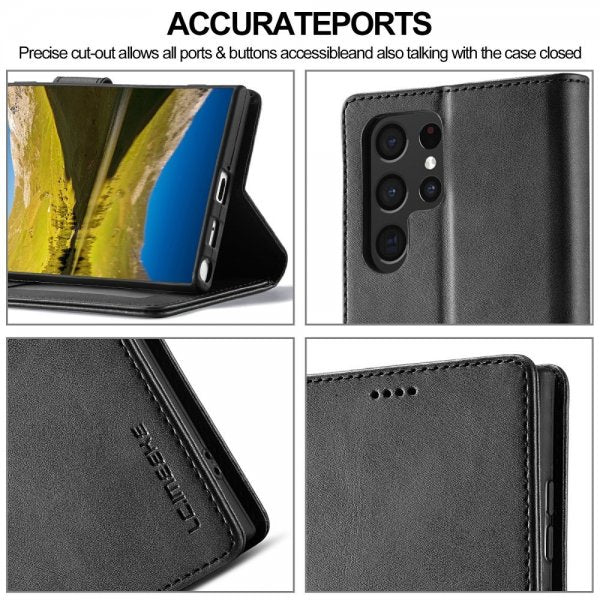 Lc.Imeeke Samsung Galaxy S25 Ultra Fodral med Kortfack Stativfunktion Svart