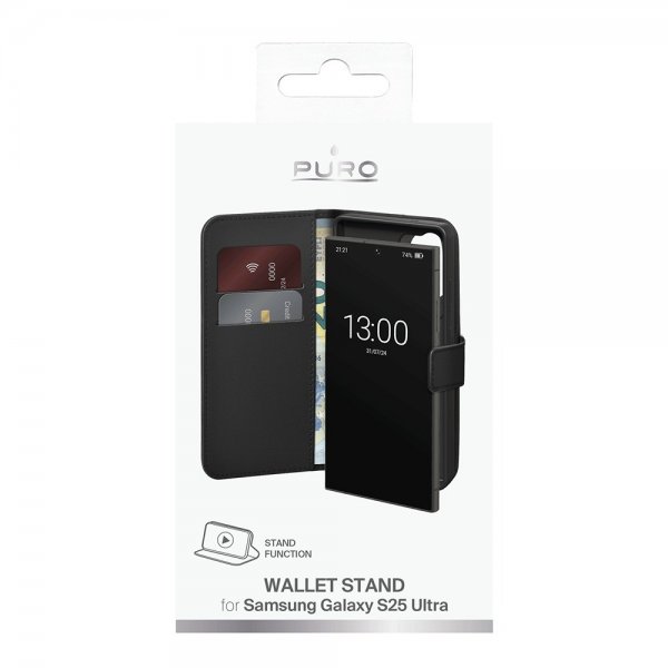 Puro Samsung Galaxy S25 Ultra Fodral Wallet Stand Svart